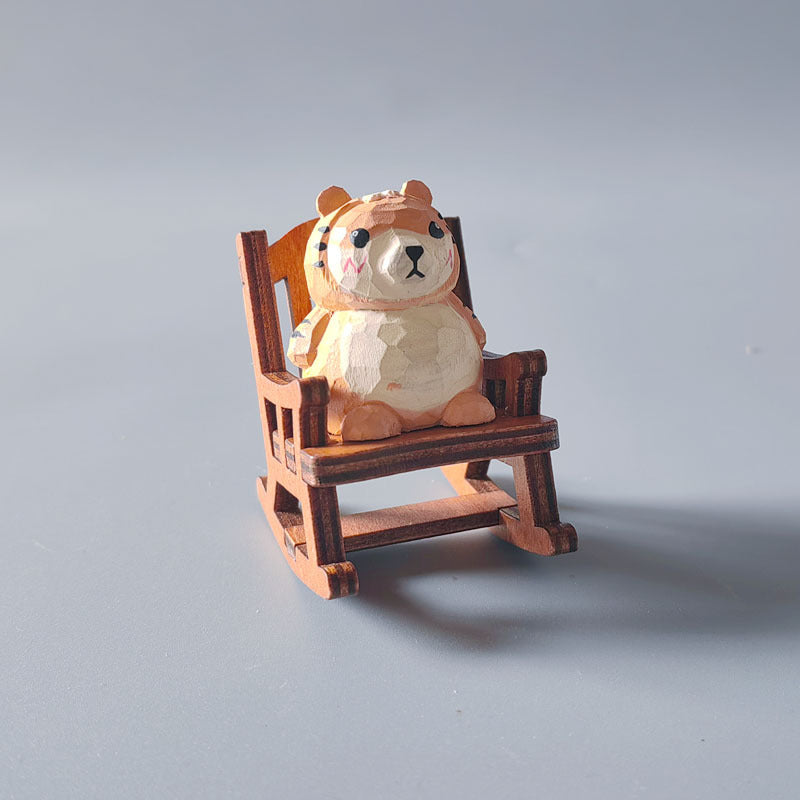 Wooden carving ornaments solid wood handmade carving Shiba Inu kitten decoration