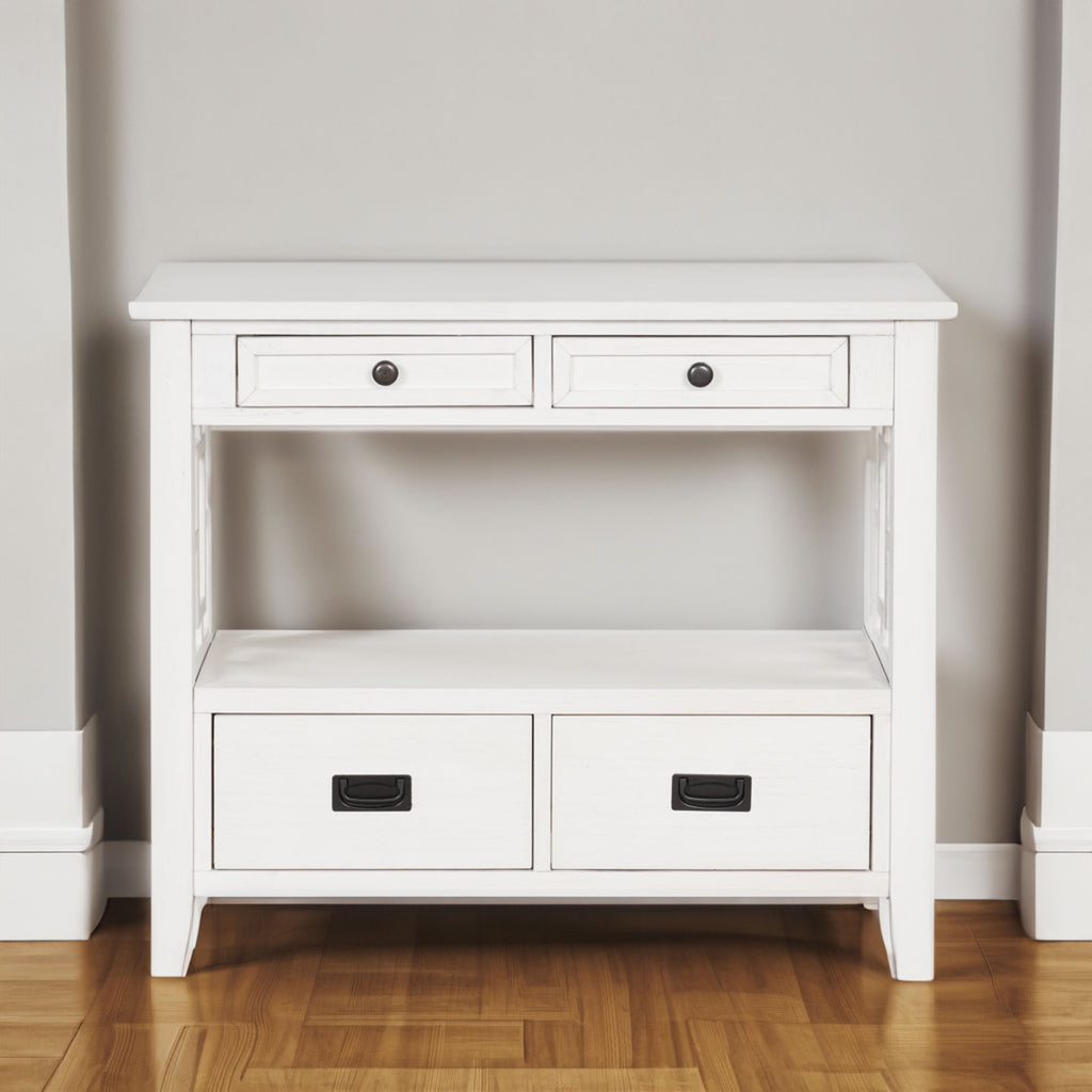 36'' Farmhouse Pine Wood Console Table Entry Sofa Table with 4 Drawers & 1 Storage Shelf (Antique White) - Antique White + Pine