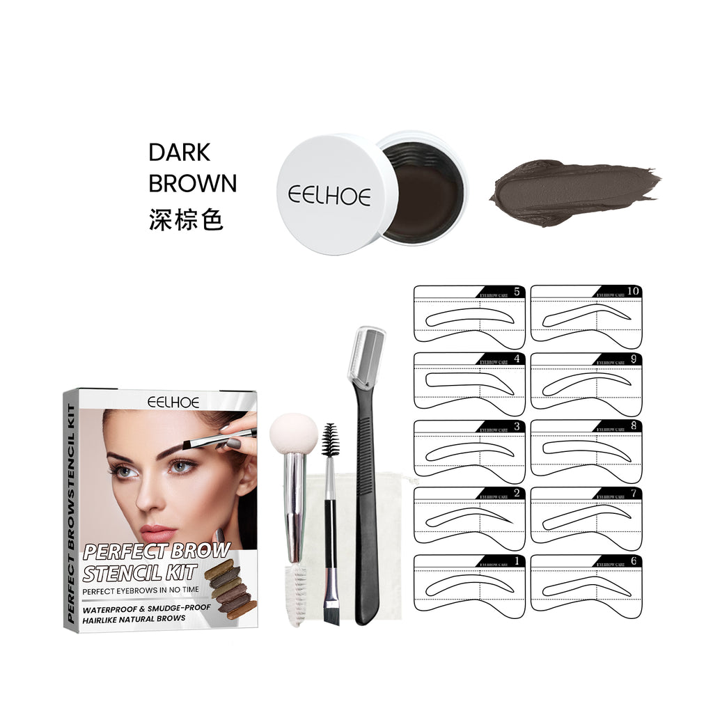 EELHOE Perfect Brow Stencil Kit, Waterproof Smooth Easy Color No Smudge No Makeup Natural Three-Dimensional Eyebrow Cream - Light brown suit