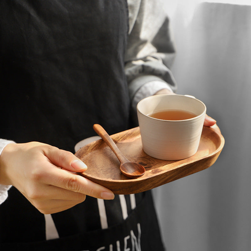 Solid Wood Dinner Plate Oval Tray Practical Dessert Fruit Plate Afternoon Tea Coffee Cup Storage Plate Acacia Wood - Large Oval Plate