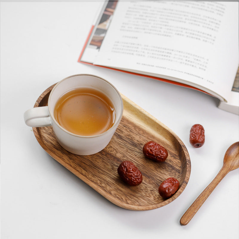 Solid Wood Dinner Plate Oval Tray Practical Dessert Fruit Plate Afternoon Tea Coffee Cup Storage Plate Acacia Wood