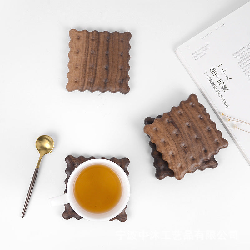 Black Walnut Biscuit Coaster Solid Wood Tea Coaster Mug Cushion Cute Cup Holder Creative Pot Gift
