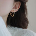 Gap-shaped Heart Silver Needle Earrings - Silver