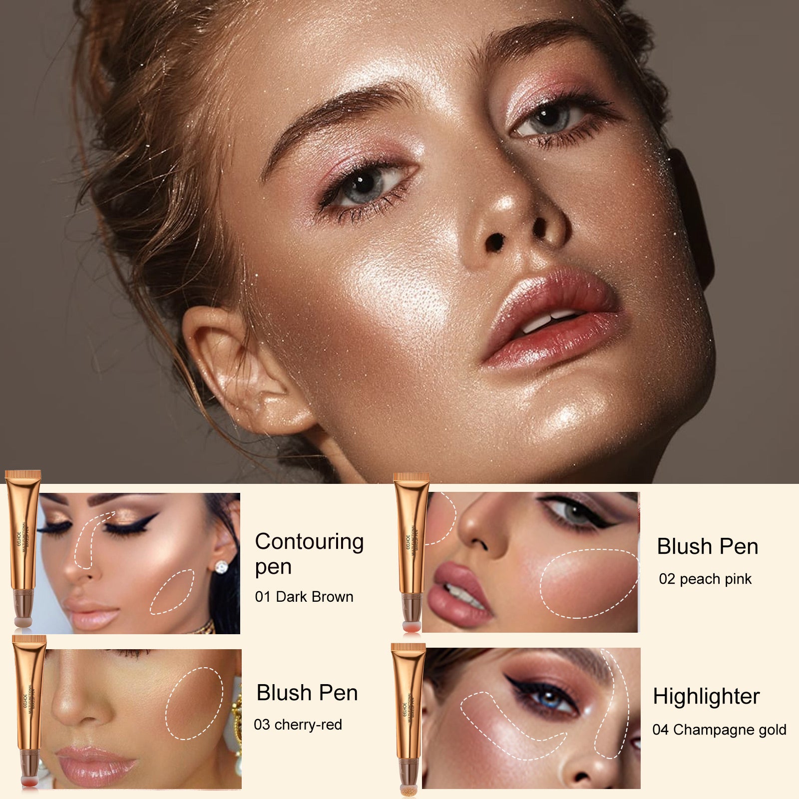 EELHOE Multifunctional Makeup Pen, Face Light Highlight Natural Three-Dimensional Liquid Contour Beauty Stick
