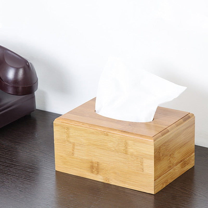 Bamboo Tissue Box Rectangle Paper Container for Home Office Desktop Paper Towel Box Hotel Napkin Tissue Holder Case