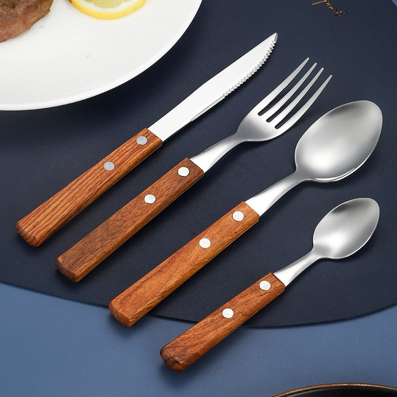 304 Rosewood Knife, Fork, Spoon, Stainless Steel Tableware, Solid Wood Handle, Steak Knife, Fork, Spoon, Dessert Spoon, Chopstic