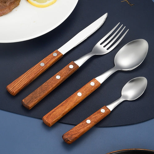 304 Rosewood Knife, Fork, Spoon, Stainless Steel Tableware, Solid Wood Handle, Steak Knife, Fork, Spoon, Dessert Spoon, Chopstic