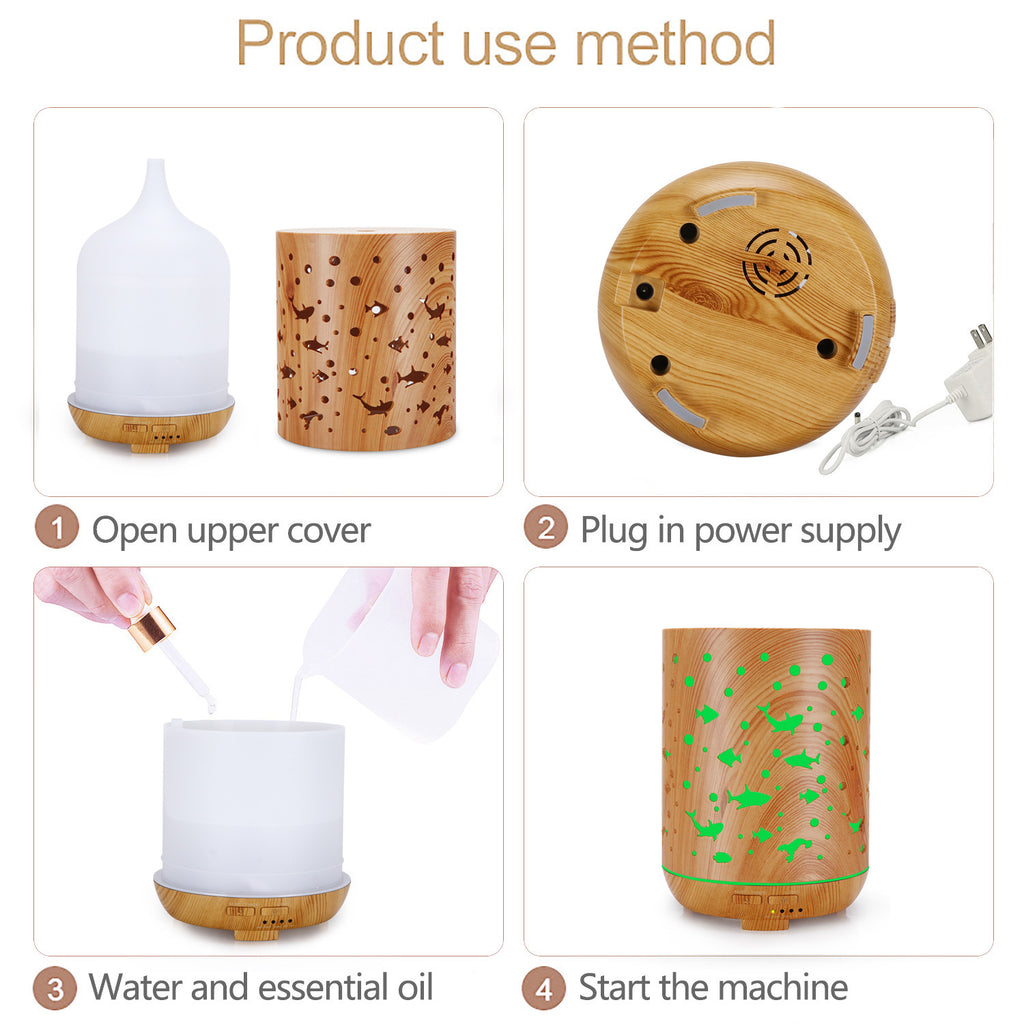 Humidifier Creative Mini Hollow Household Essential Oil Diffuser Wood Grain Underwater World Small Shark