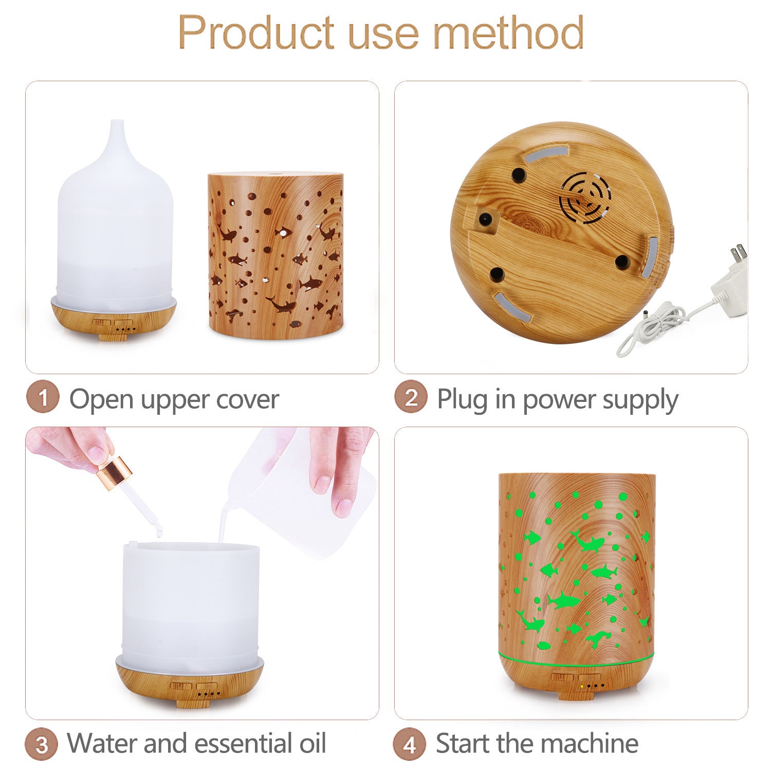 Humidifier Creative Mini Hollow Household Essential Oil Diffuser Wood Grain Underwater World Small Shark