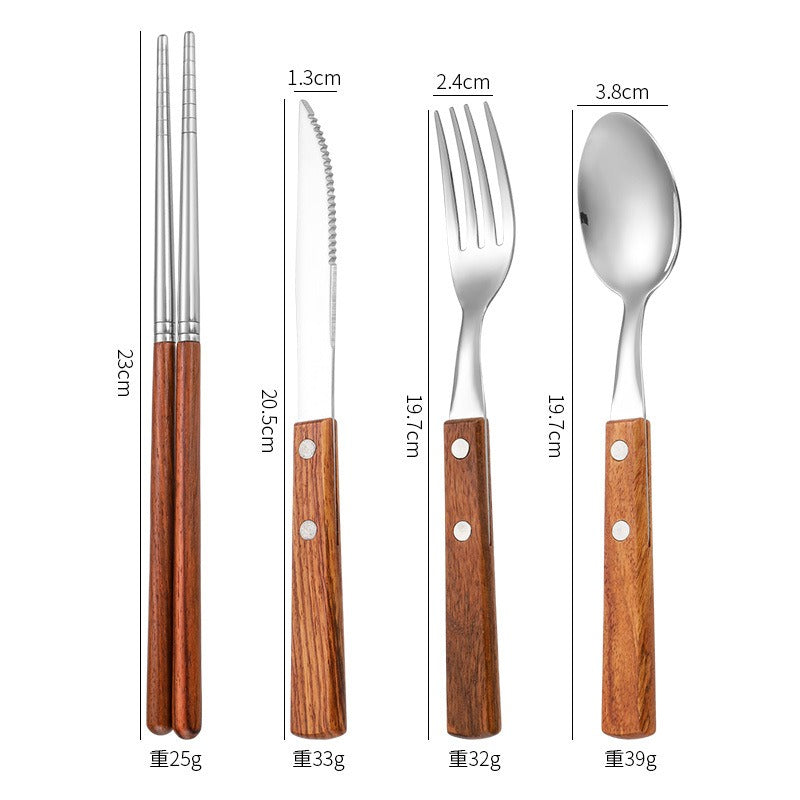 304 Pear Wood Knife And Fork Spoon Stainless Steel Cutlery Solid Wood Handle Steak Knife And Fork Spoon Dessert Spoon Chopsticks