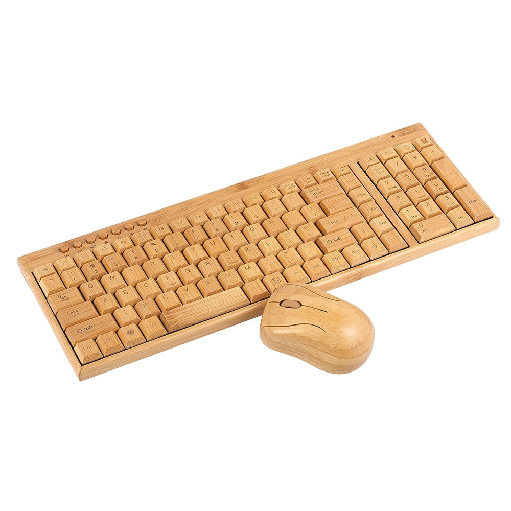 2.4G Wireless Bamboo PC Keyboard and Mouse Combo Combos Computer Keyboard Mice Office Handcrafted Natural Wooden Plug and Play - Title