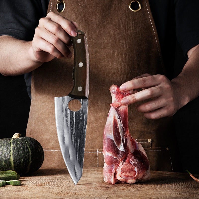 Hand-Forged Boning Knife Lightweight Ladies Kitchen Special Knife Leather Ash Wood Handle Chef Meat Cutting Knife - Without Knife Case