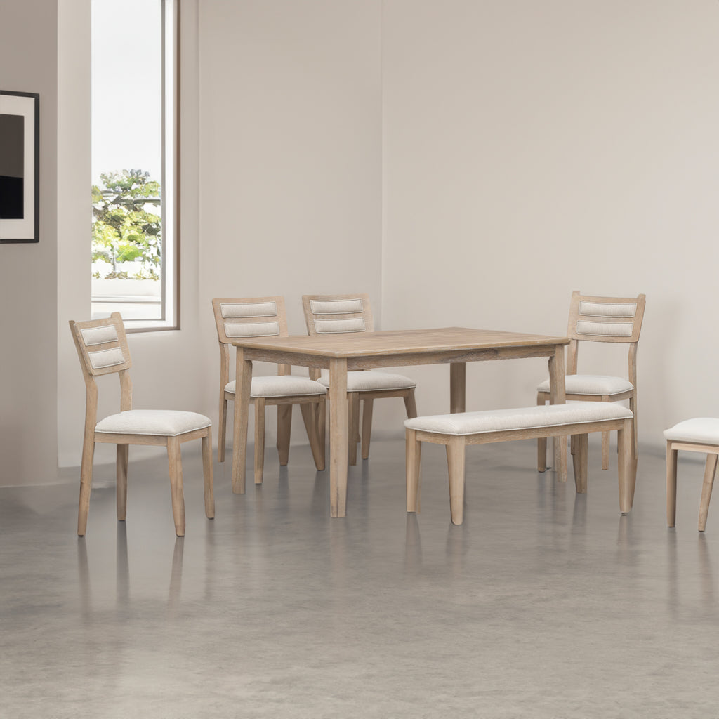 TREXM Classic and Traditional Style 6 - Piece Dining Set, Includes Dining Table, 4 Upholstered Chairs & Bench (Natural Wood Washï¼‰ - Natural Wood Wash + Solid Wood