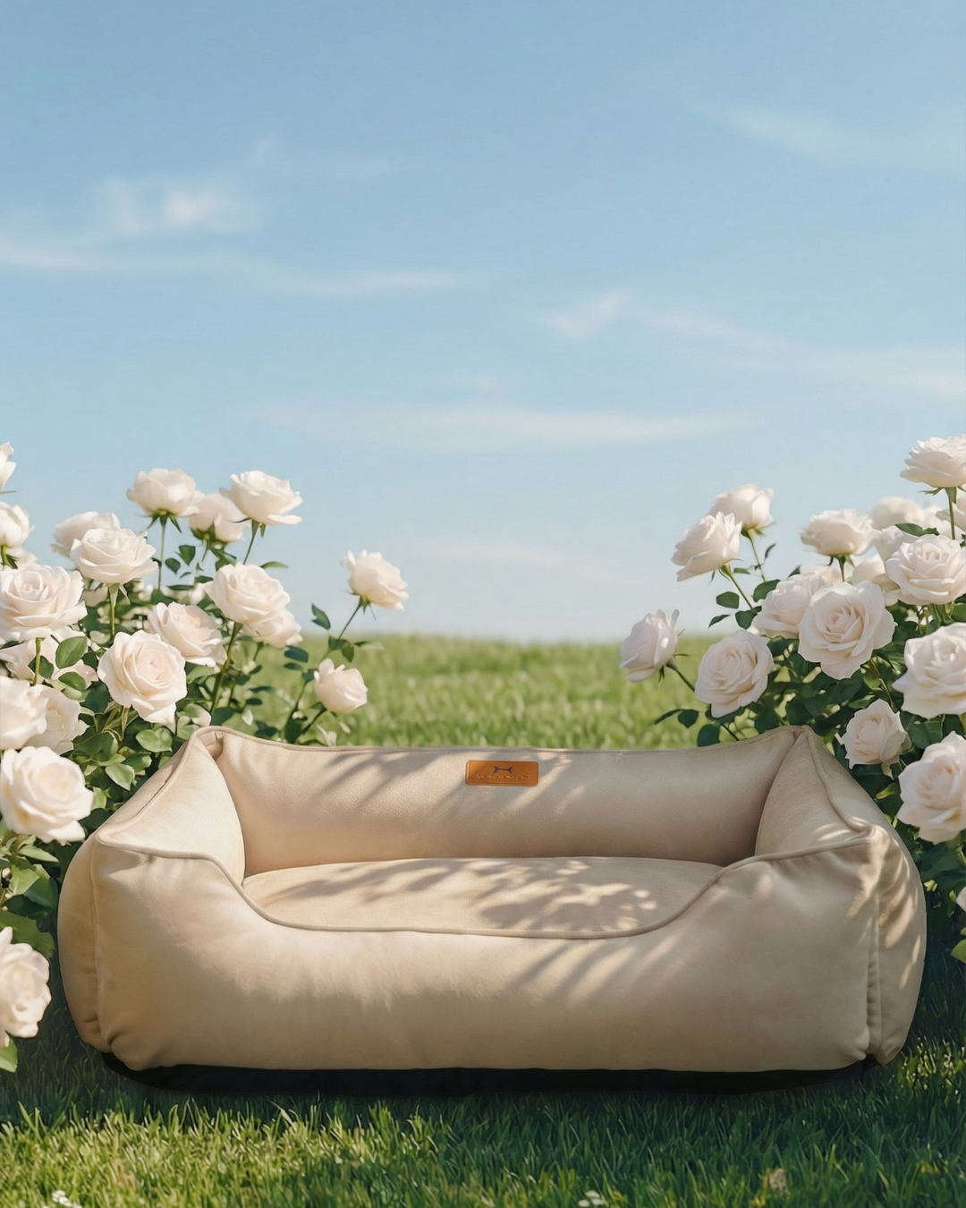 Chester & Lee | Classic Velvet Sleeper Dog Bed Beige - L