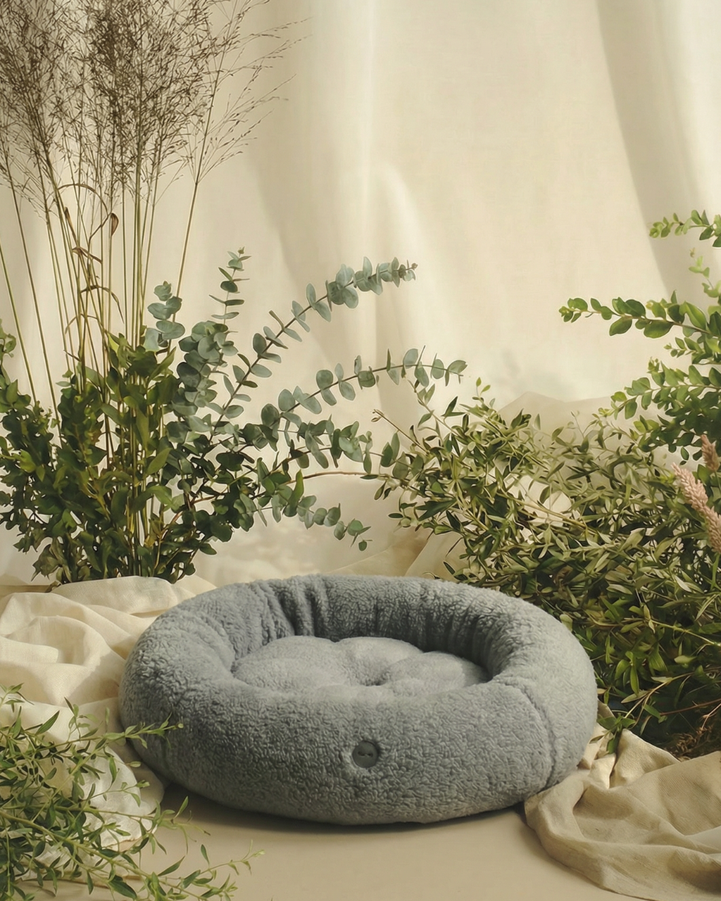 Chester & Lee | Furry Gray Donut Dog Bed - Gray