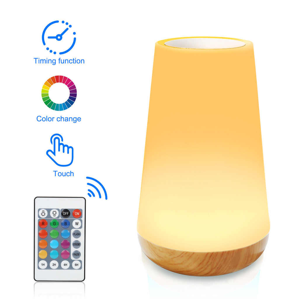 Wood grain remote control touch night light creative pat table lamp bedroom bedside lamp rainbow atmosphere light - 3w