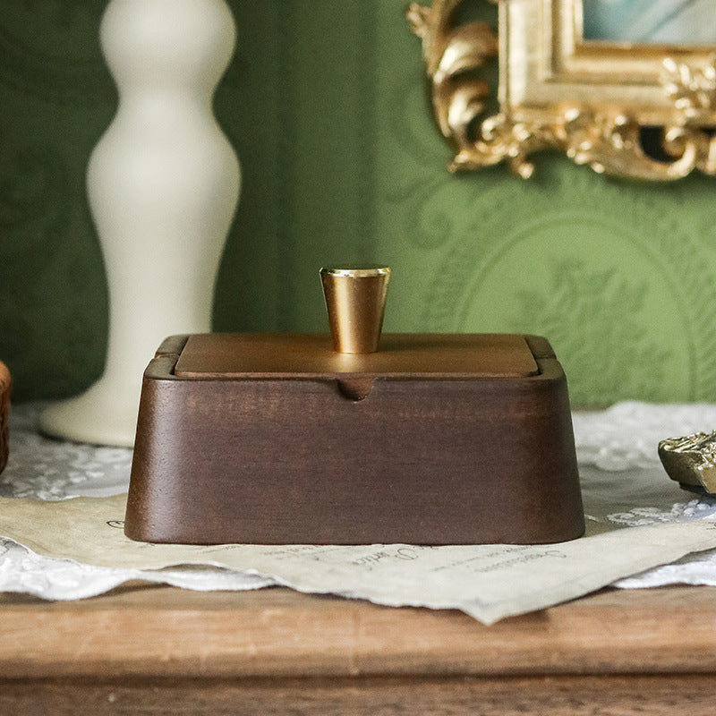 Trapezoidal Ashtray Solid Wood Ashtray With Lid - As picture