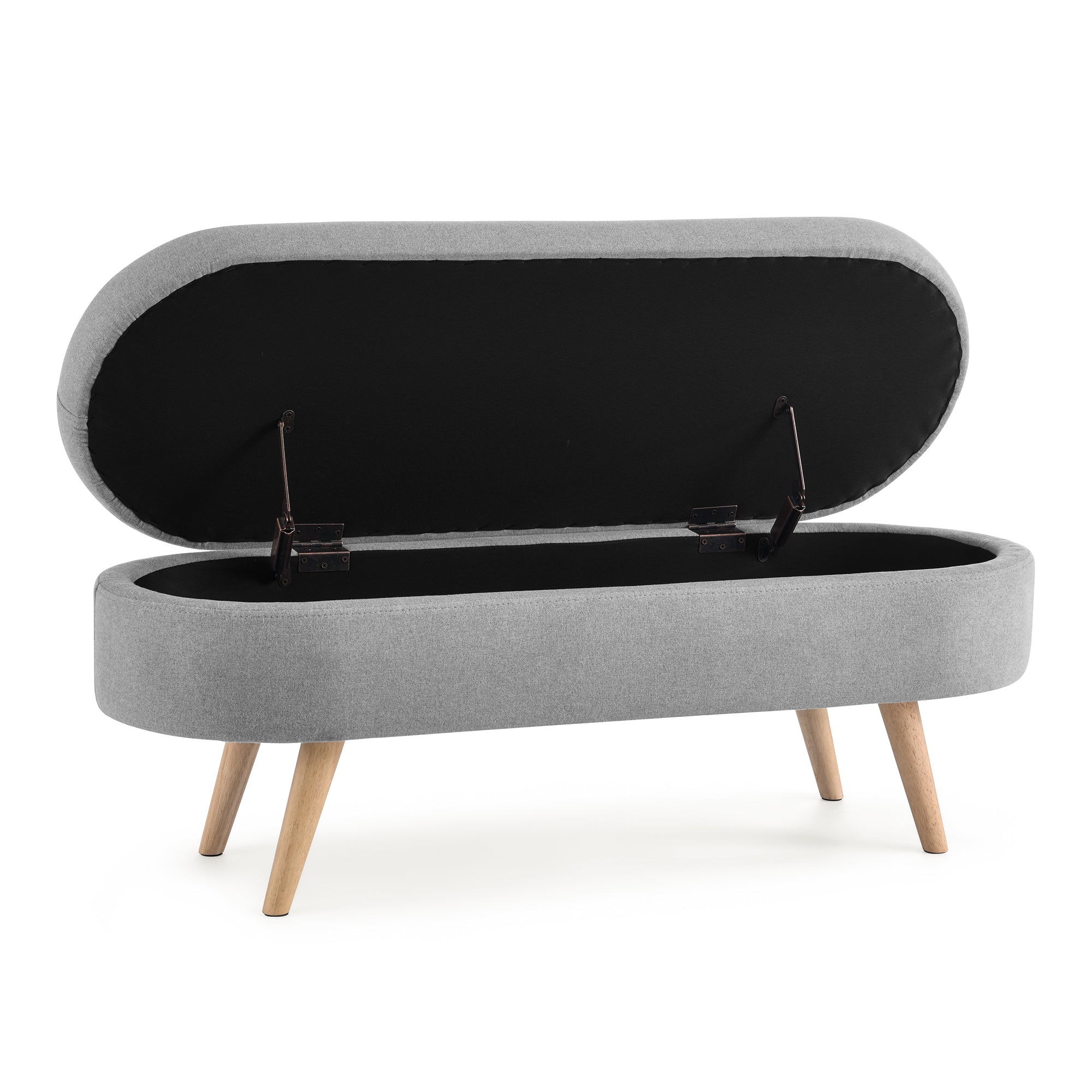 Ottoman Oval Storage Bench Rubber Wood Legs Grey(43.5"x16"x16")