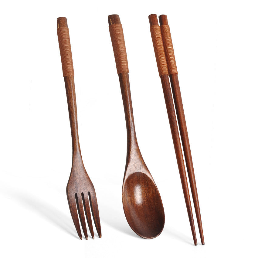 Japanese style spoon chopsticks two piece set long handle solid wood adult students portable spoon chopsticks tableware
