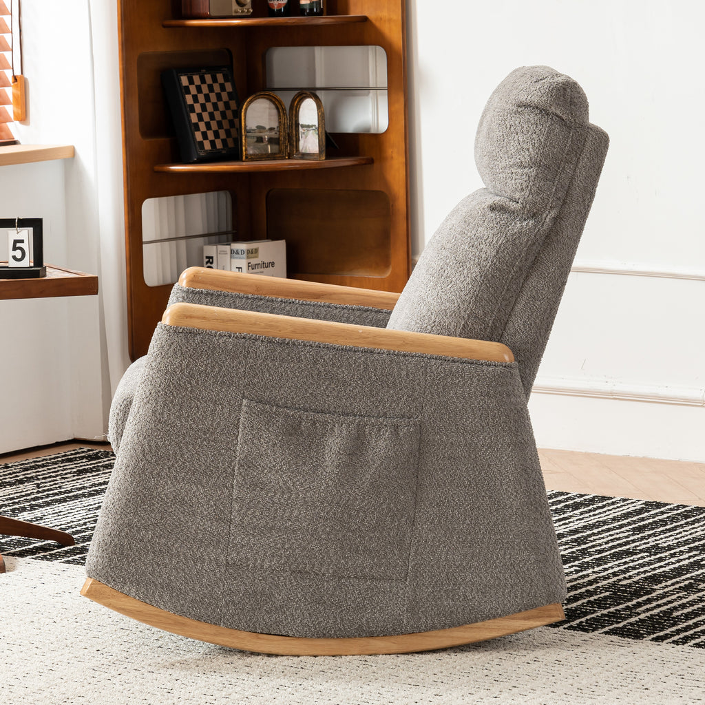 Foot Rest Rocking Wood Accent Rocking Chair with Footrest High Back Rubber Wood Rocking Legs ...