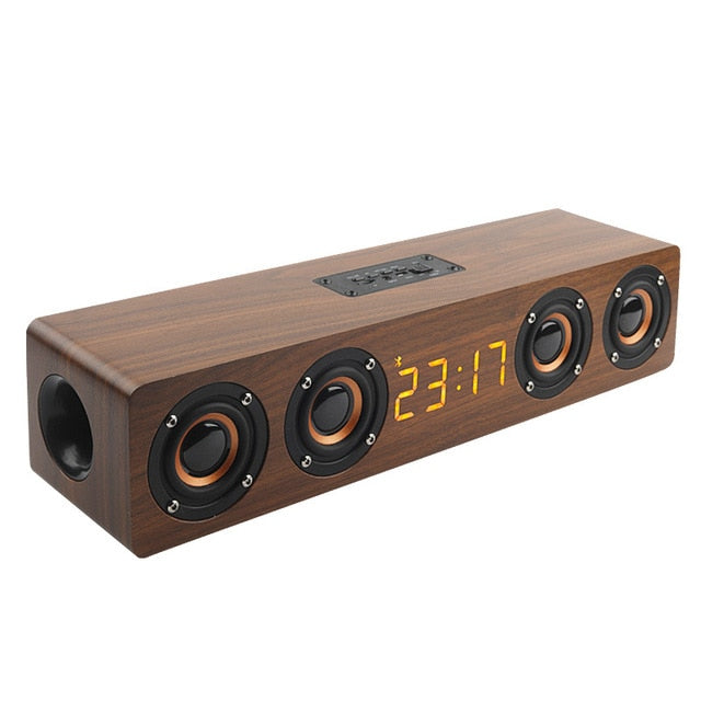 Home theater portable column Bluetooth Speaker Wireless wood speaker Alarm Clock Radio subwoofer Soundbar for TV speaker AUX USB - brown