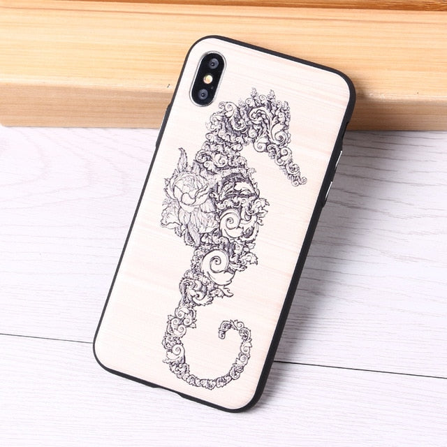 3D Relief Elephone Mermaid Tattoo imitative Wood Phone For iPhone 6 6S 6Plus 7 7Plus 8 8Plus X XS Max Case Cover Capas Fundas