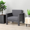 Outdoor Acacia Wood Club Chairs with Cushions, Dark Gray, 27.75"D x 32"W x 27.75"H - Grev + Acacia Wood  +Foam