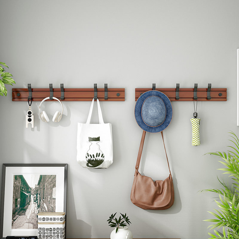 Punch Free Clothes Hook On Solid Wood Wall Can Move a Row Of Horizontally Hanging Bags Wall Thickening Bamboo Wood Metal Clothes Hook