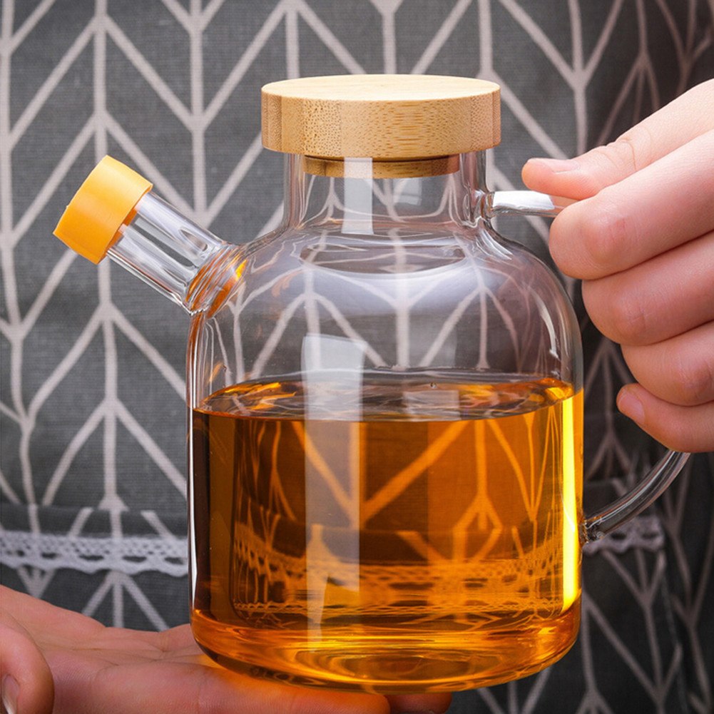Glass Oil Bottle Kitchen Supplies Spice Jar High Boron Glass Oil Pot Condiment Bottle with Bamboo Cover 650ml