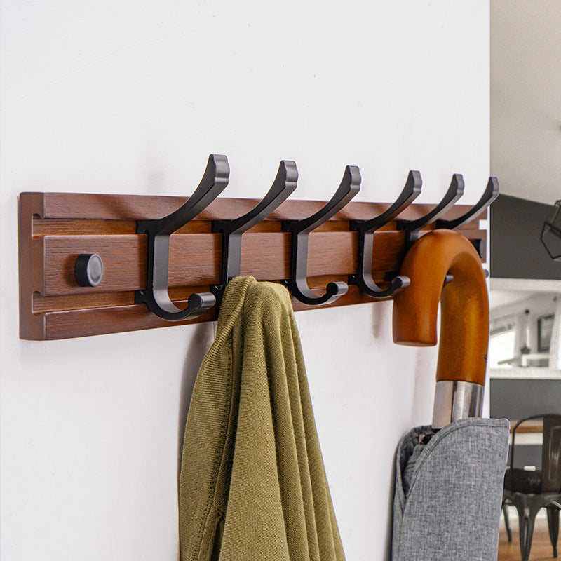Punch Free Clothes Hook On Solid Wood Wall Can Move a Row Of Horizontally Hanging Bags Wall Thickening Bamboo Wood Metal Clothes Hook