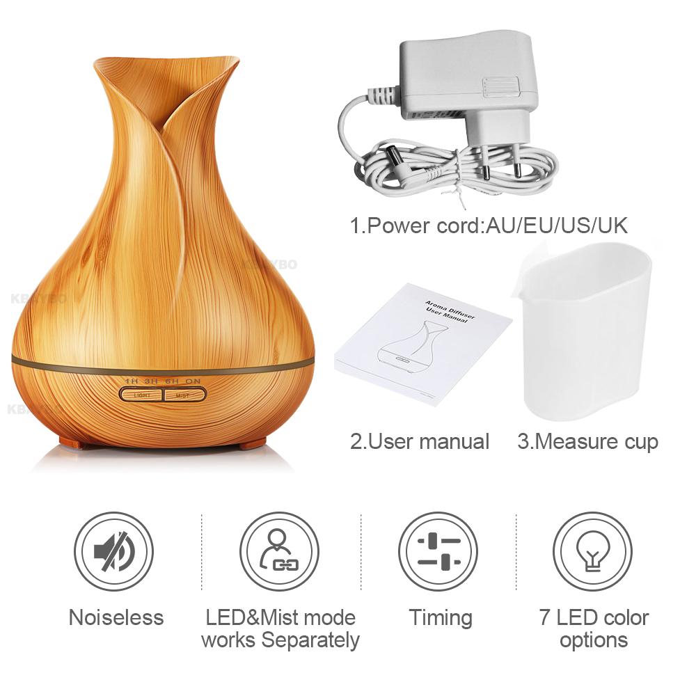 Aroma Essential Oil Diffuser Ultrasonic Air Humidifier with Wood Grain 7 Color Changing LED Lights for Office Home 400ml