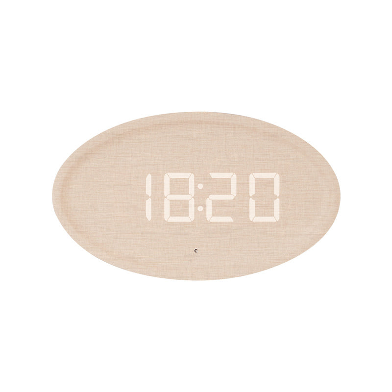 Imitation solid wood grain LED home living room wall clock plug-in decorative clock