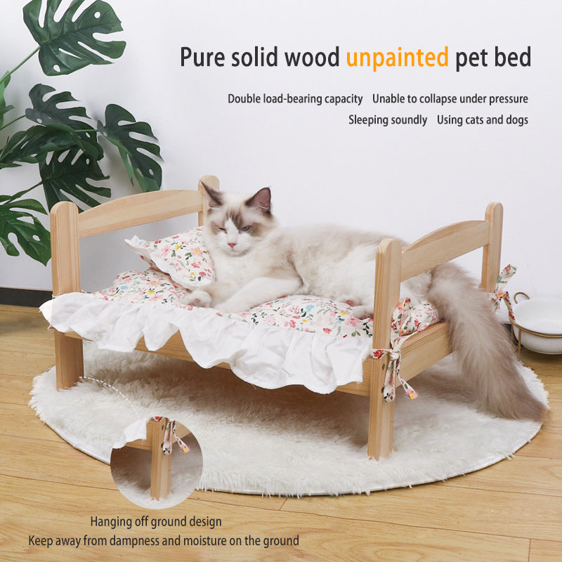Solid Wood Pet Bed Net, Red Cat Nest, Dog Bed, Summer and Winter, Floor To Floor, Wooden Detachable and Washable Cat Bed - Printed Bedding (Excluding Small Beds)