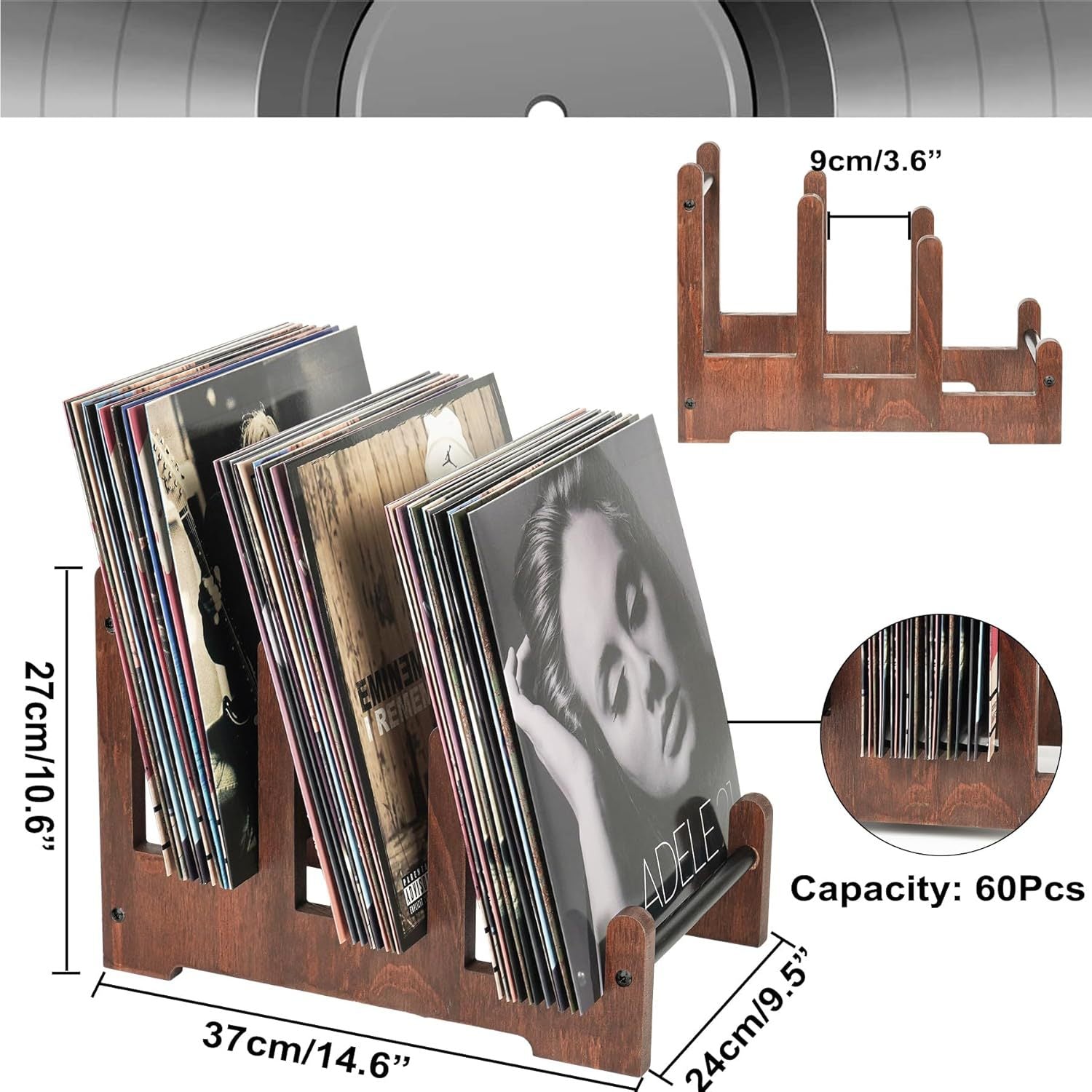 Wooden Record Rack Desktop Vintage Vinyl Album Storage Rack Solid Wood Album Display Rack Magazine and Book Organizer