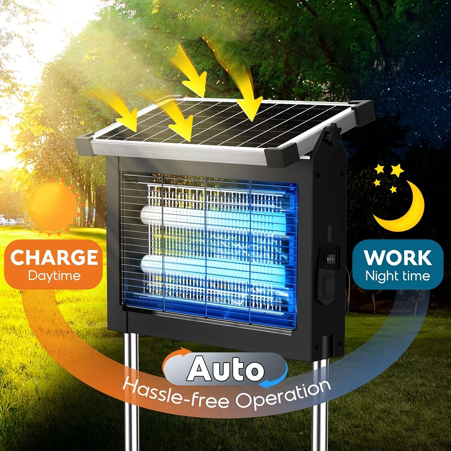 Solar Powered Bug Zapper Outdoor Zechuan Bug Zapper 4500V - Black