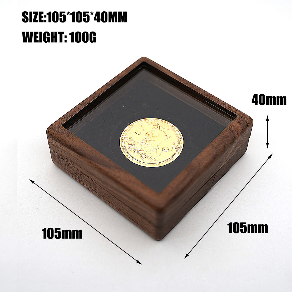 Black walnut solid wood gold and silver coin brooch commemorative coin badge packaging wooden box