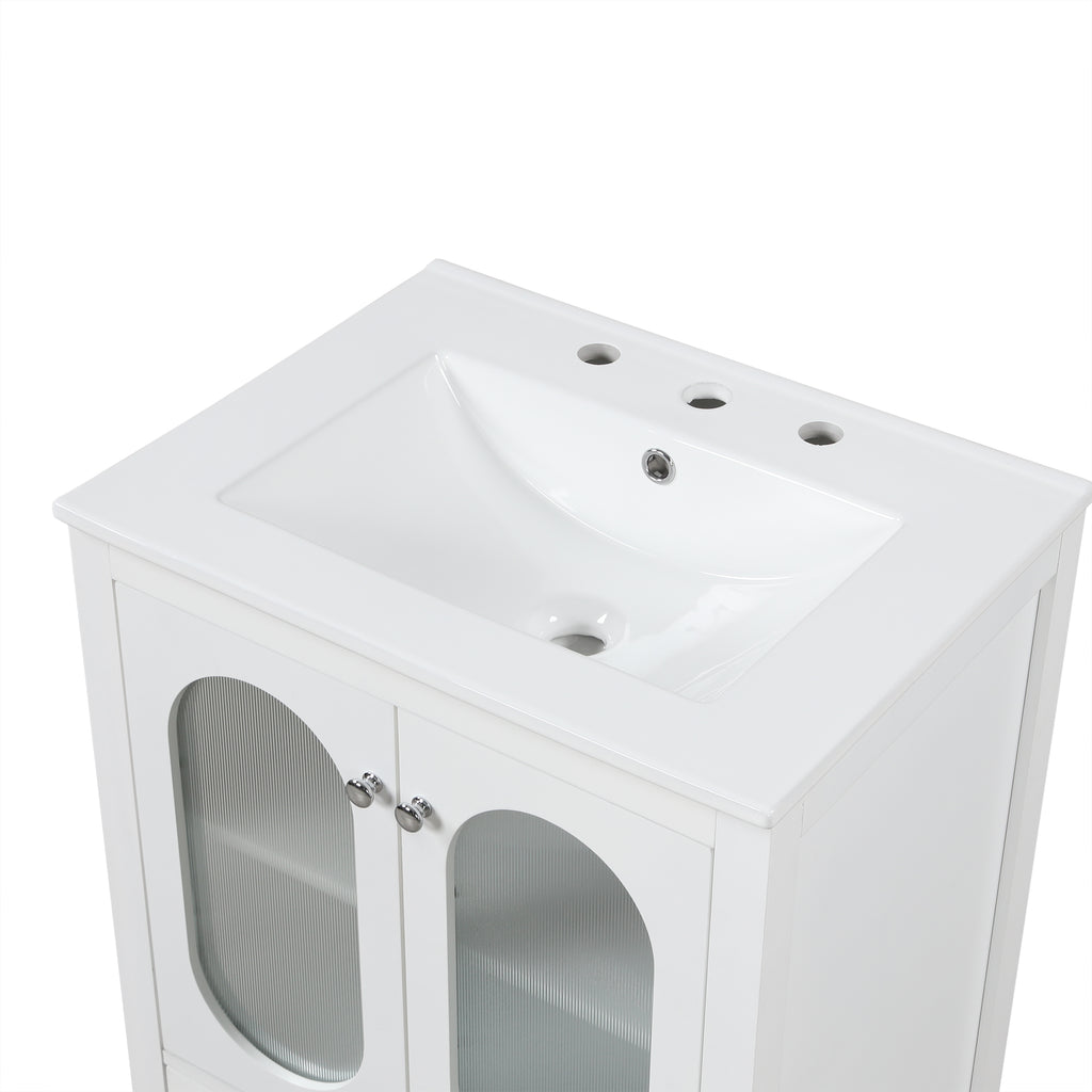 24" Bathroom Vanity with Sink, Bathroom Vanity Cabinet with One Drawer and Doors, Adjustable Shelf, Solid Wood and MDF, White