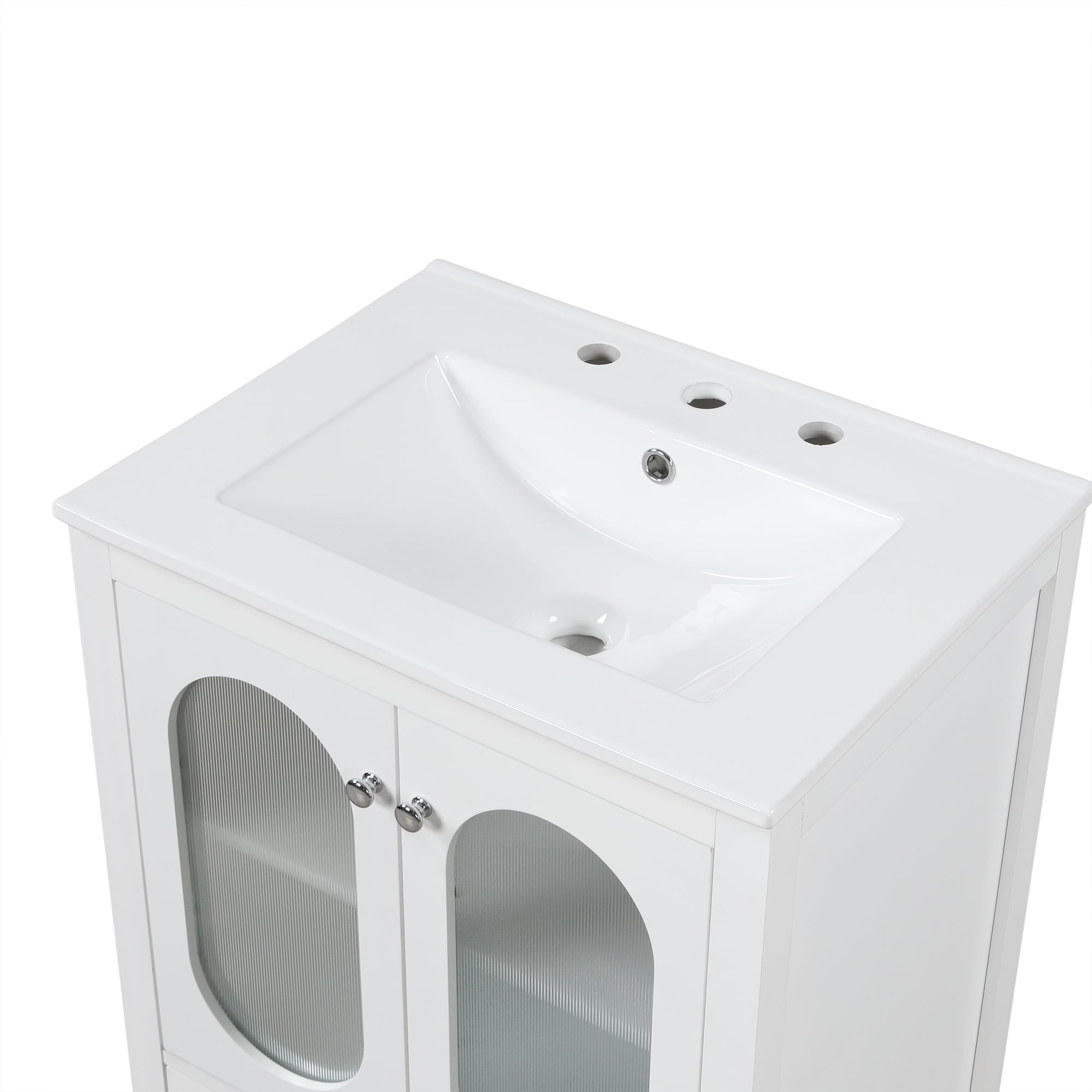 24" Bathroom Vanity with Sink, Bathroom Vanity Cabinet with One Drawer and Doors, Adjustable Shelf, Solid Wood and MDF, White