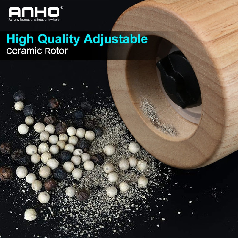 Wood Salt & Pepper Mill Pepper Grinder Salt Shaker with Ceramic Rotor