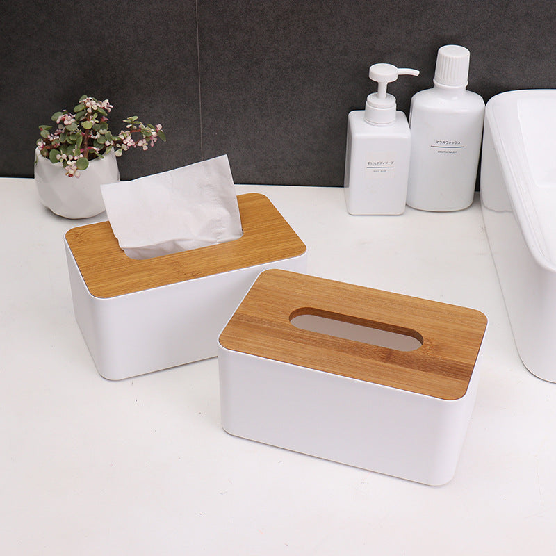 Desktop Bamboo And Wood Tissue Box Creative Multi-Functional Can Put Mobile Phone Living Room Tissue Box Car Tissue Box - Medium Ordinary