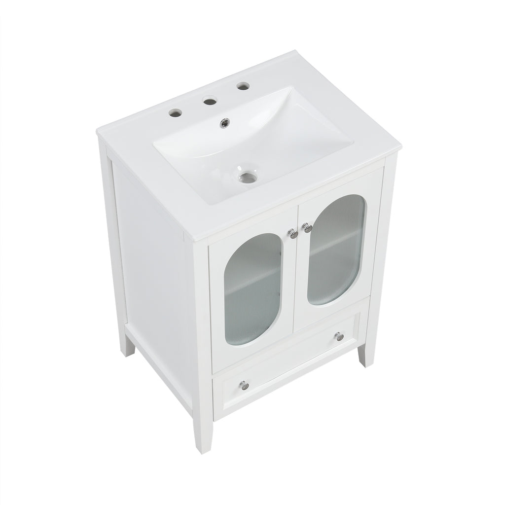 24" Bathroom Vanity with Sink, Bathroom Vanity Cabinet with One Drawer and Doors, Adjustable Shelf, Solid Wood and MDF, White