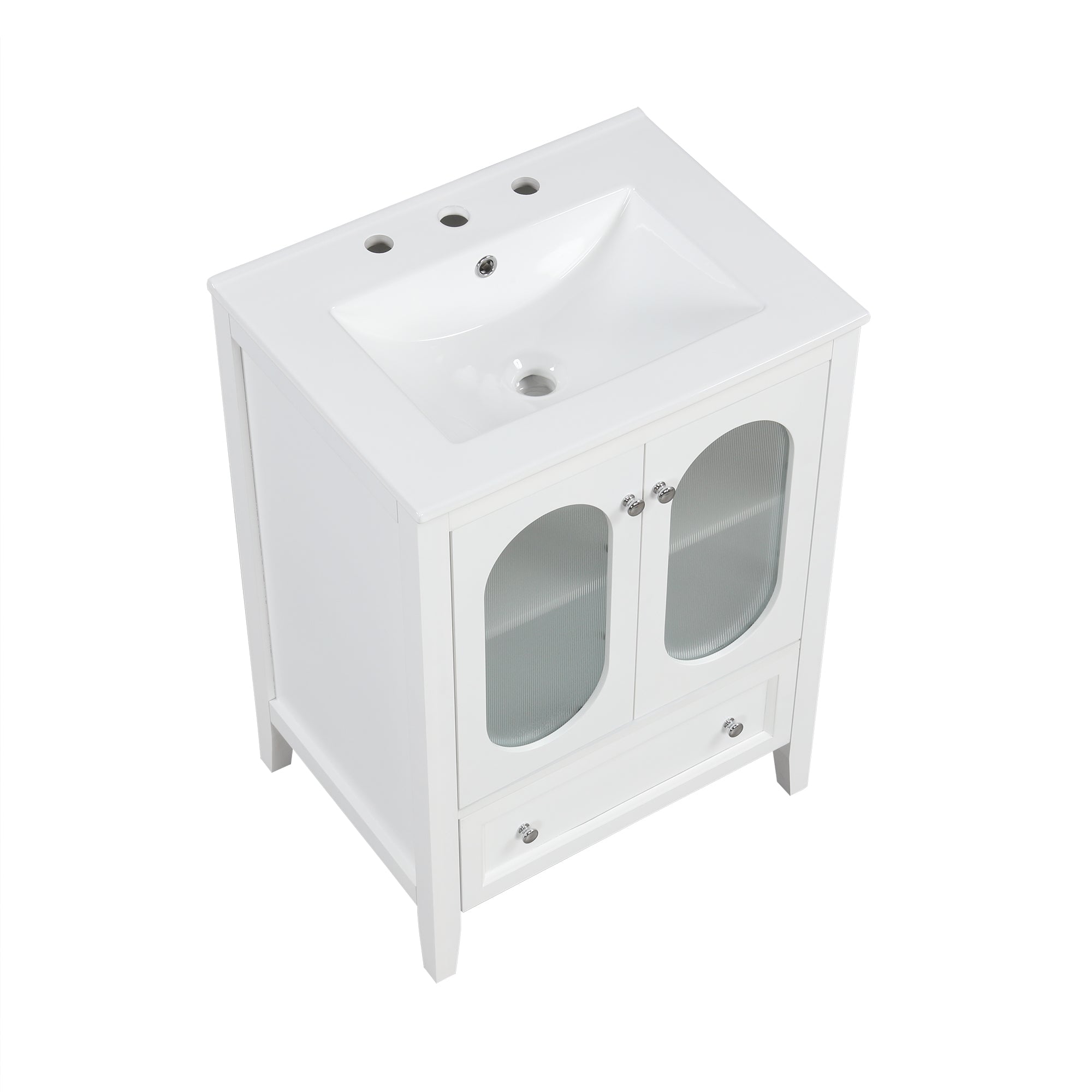 24" Bathroom Vanity with Sink, Bathroom Vanity Cabinet with One Drawer and Doors, Adjustable Shelf, Solid Wood and MDF, White