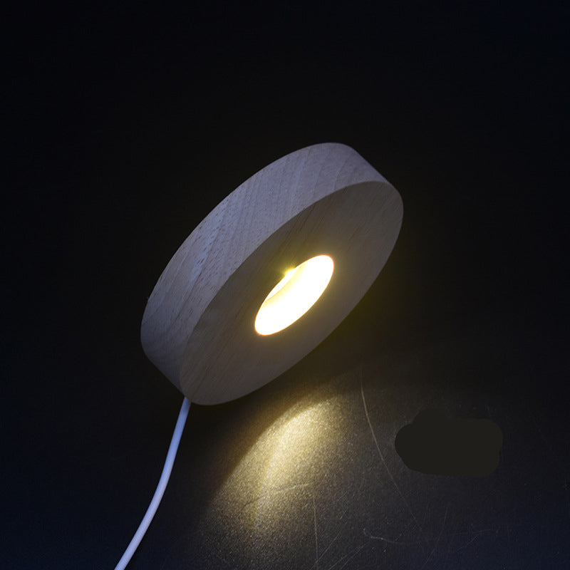 Round Crystal Luminous Wood Base Solid Wood Led Small Night Light Base Fireless Aromatic Small Night Light Gift Wooden Ornaments