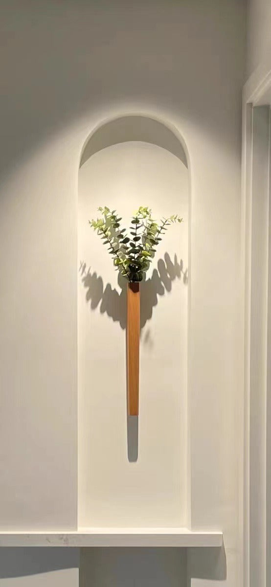 Creative Nordic light luxury solid wood foyer with wooden vase, wall decoration for living room, hanging Japanese walnut flower ware on the wall