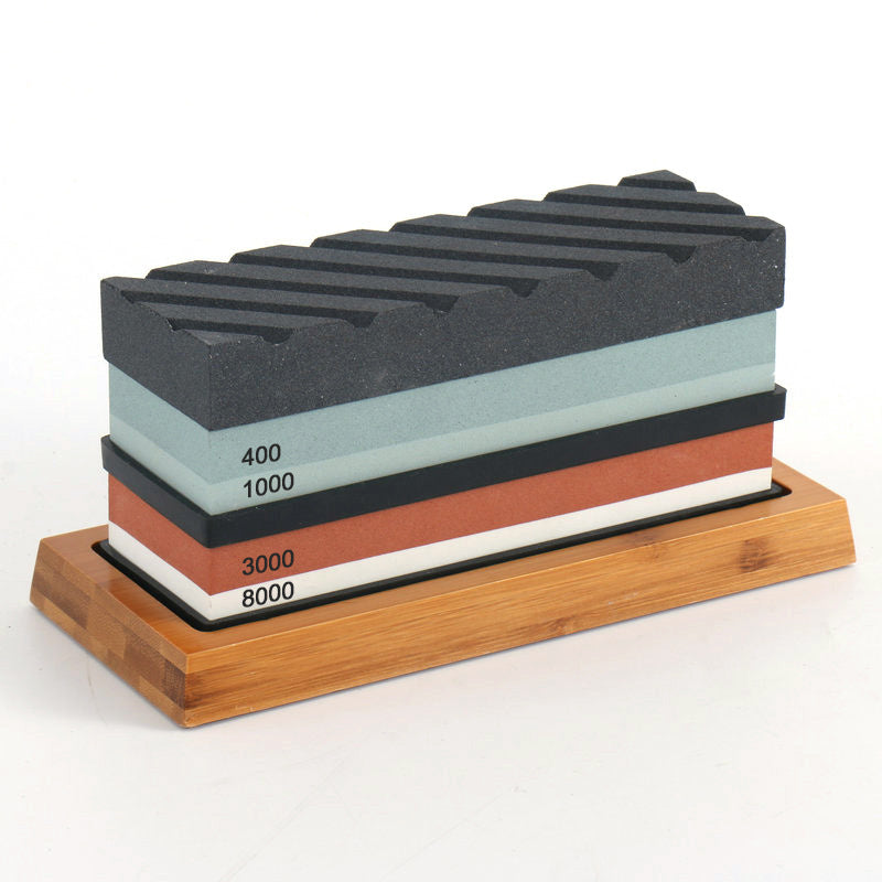 Kitchen Dual-Sided Whetstone Sharpener Set with Bamboo Base 400/1000 and 3000/8000 Grit Oil Stones