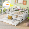 Twin XL Wood Daybed with 2 Trundles, 3 Storage Cubbies, 1 Light for Free and USB Charging Design, White - Gray + Solid Wood