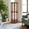 6 shelves corner Curio display cabinet with light mirror and adjustable shelves, walnut wood (excluding E26 light bulbs) - Walnut ï¼‹MDF