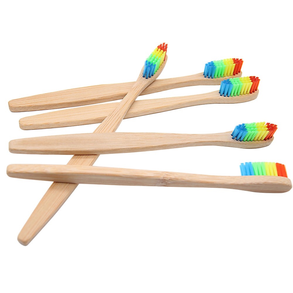 Colorful Head Bamboo Toothbrush Wholesale Environment Wooden Rainbow Bamboo Toothbrush Oral Care Soft Bristle