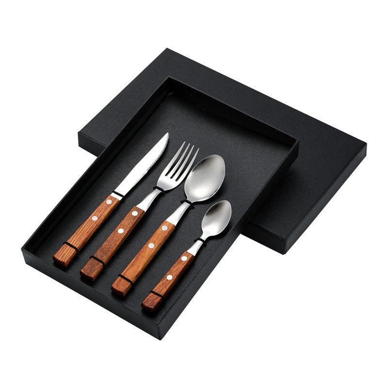 304 Pear Wood Knife And Fork Spoon Stainless Steel Cutlery Solid Wood Handle Steak Knife And Fork Spoon Dessert Spoon Chopsticks