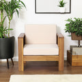 Outdoor Acacia Wood Club Chairs with Cushions, Teak+Beige, 27.75"D x 32"W x 27.75"H - Brown + Beige Acacia Wood+ Foam